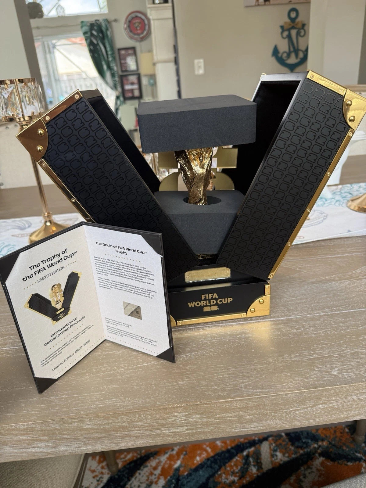 Officially Licensed FIFA World Cup 2026 150mm Premium Trophy Replica – 24K Gold Plated Limited Edition (Only 2,026 Globally) – Unique V-Shape Leather & Wood Display Case – Individually Numbered