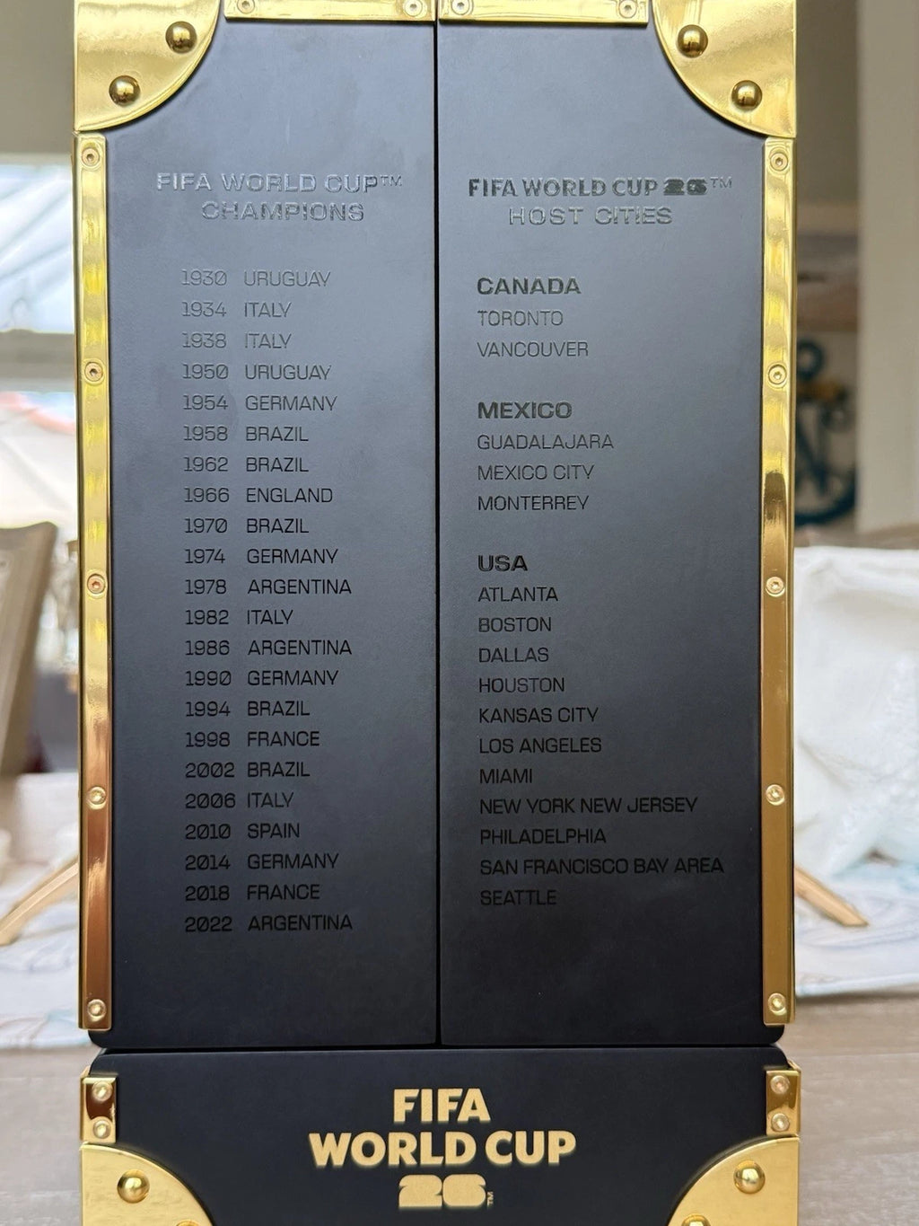 Officially Licensed FIFA World Cup 2026 150mm Premium Trophy Replica – 24K Gold Plated Limited Edition (Only 2,026 Globally) – Unique V-Shape Leather & Wood Display Case – Individually Numbered