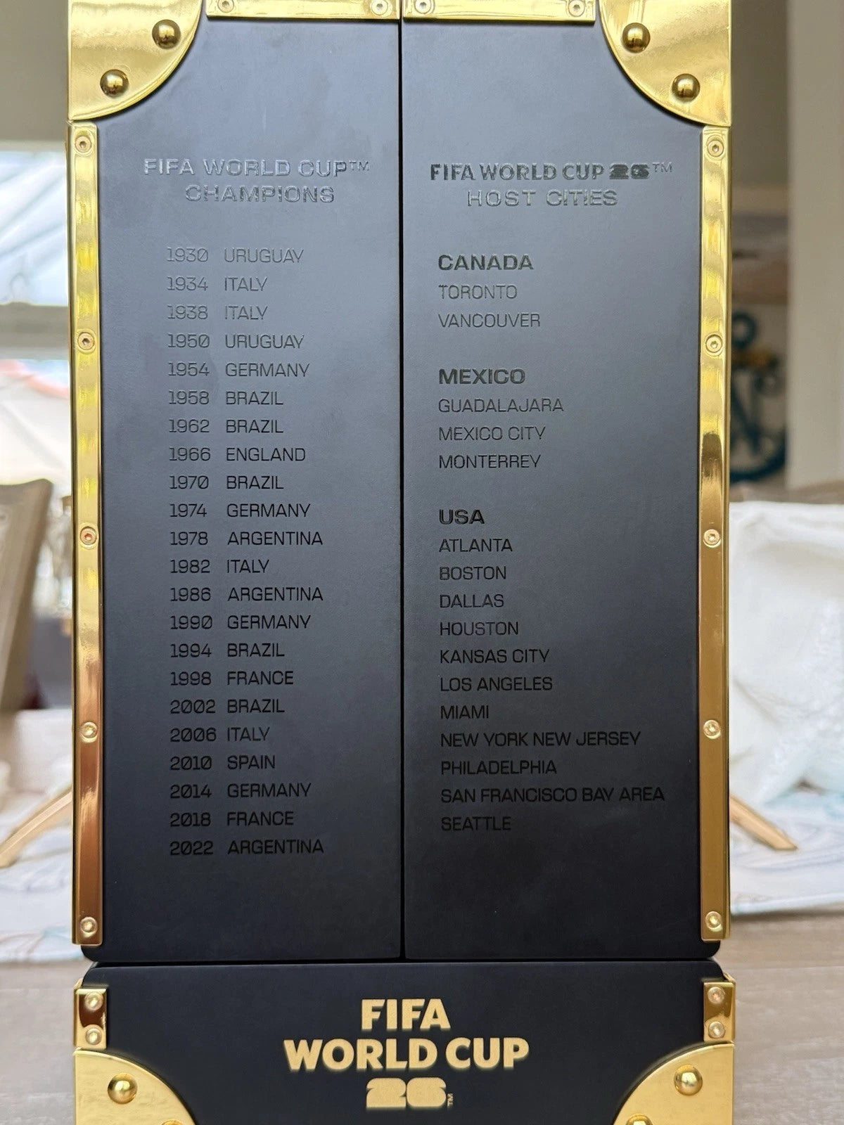 Officially Licensed FIFA World Cup 2026 150mm Premium Trophy Replica – 24K Gold Plated Limited Edition (Only 2,026 Globally) – Unique V-Shape Leather & Wood Display Case – Individually Numbered