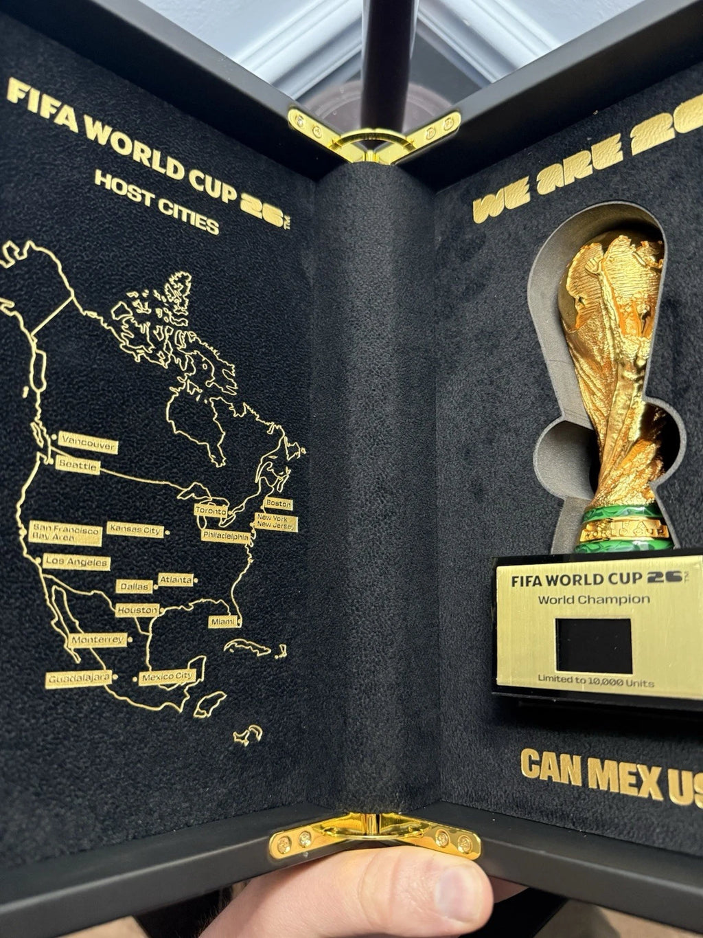2026 FIFA World Cup 3D Trophy Replica with DIY Champion Flag – Luxury Wood & Leather Display Box Collector Edition 1ST PRODUCTION RUN