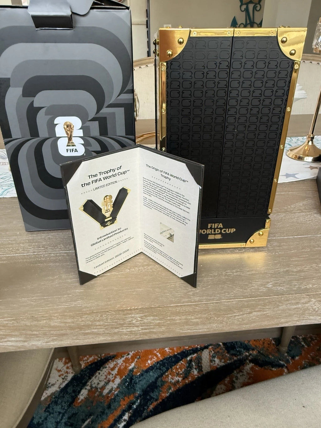 Officially Licensed FIFA World Cup 2026 150mm Premium Trophy Replica – 24K Gold Plated Limited Edition (Only 2,026 Globally) – Unique V-Shape Leather & Wood Display Case – Individually Numbered