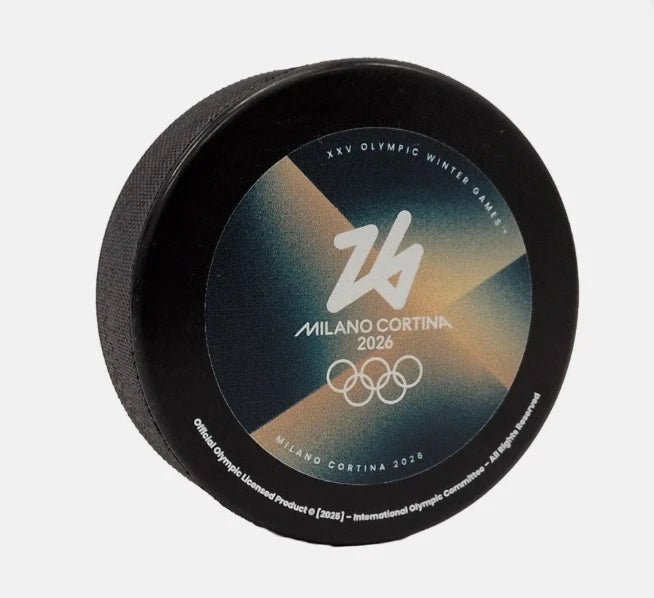 Milano Cortina 2026 Olympic Winter Games Men's &amp; Women's Gold Medal Game Official Replica Hockey Puck with Display Cube