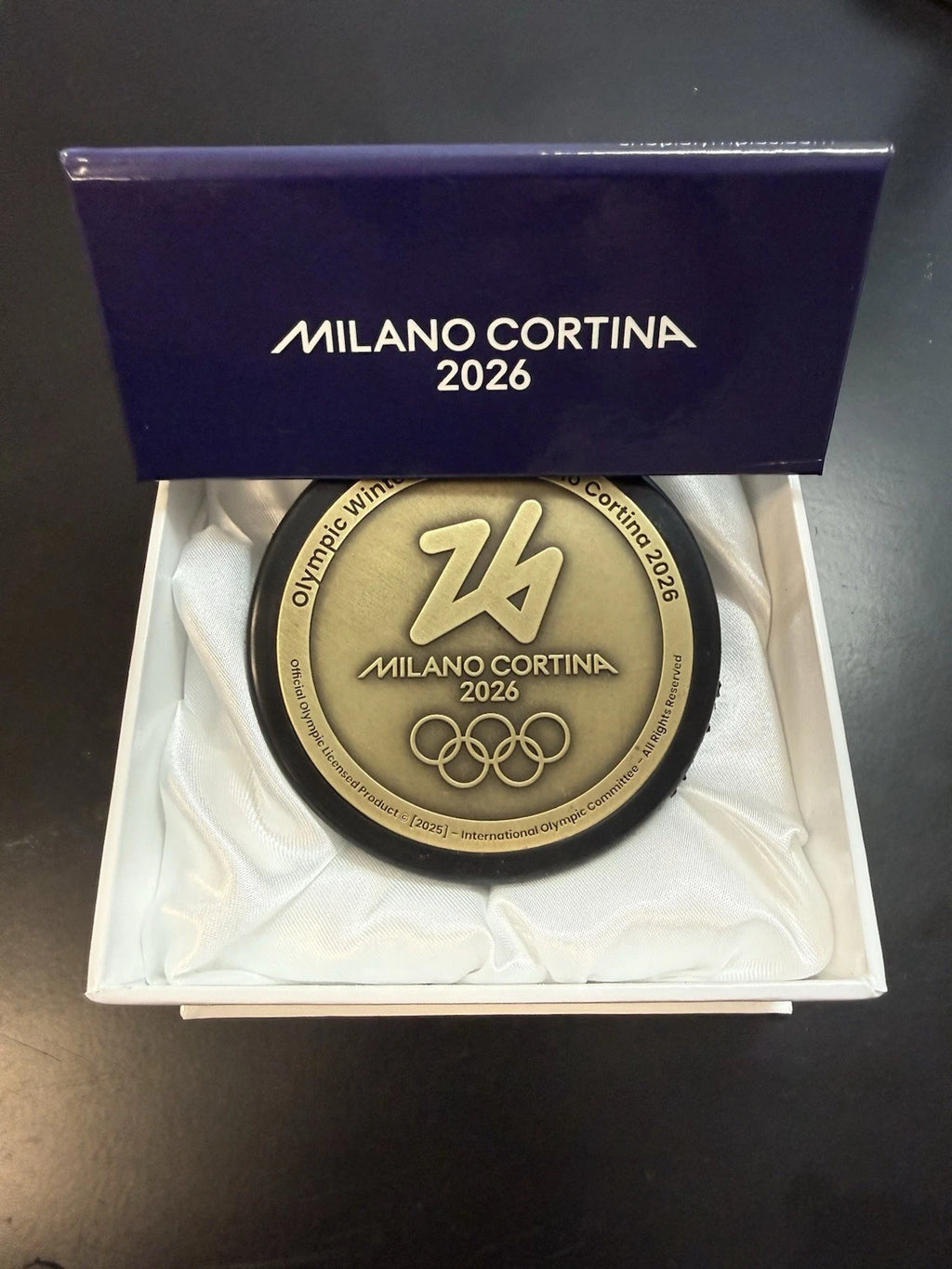 2026 Milano Cortina Official Olympic Ice Hockey Gold Plaque Puck Collectible - FREE SHIPPING