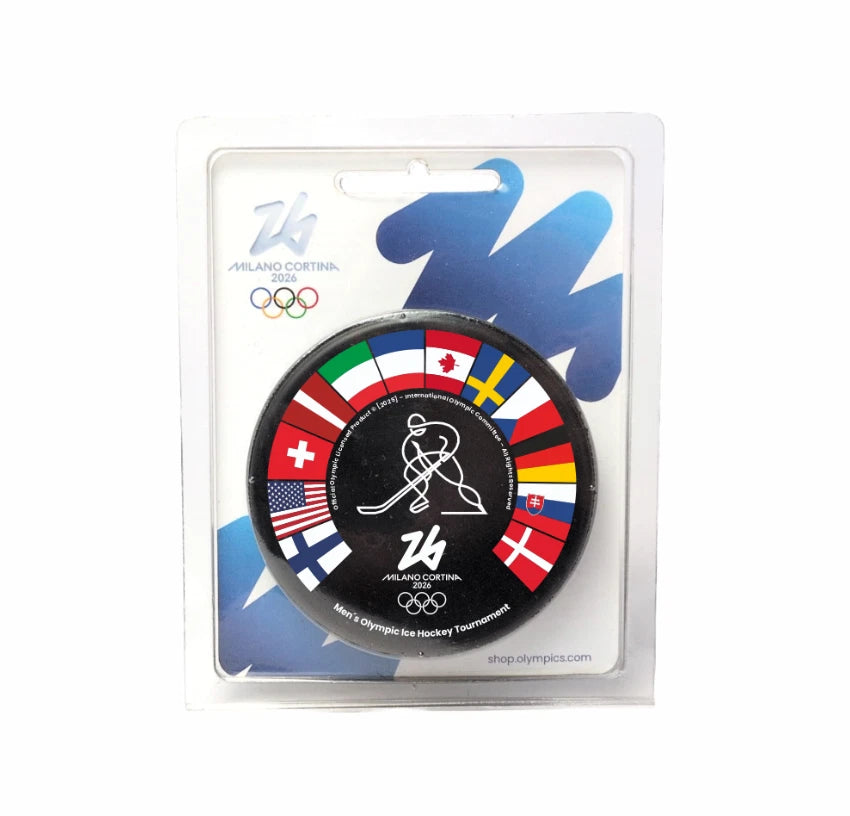 2026 Winter Olympic Games Milano Cortina Men's Tournament Flags Hockey Puck Official Licensed Gufex Collectible New