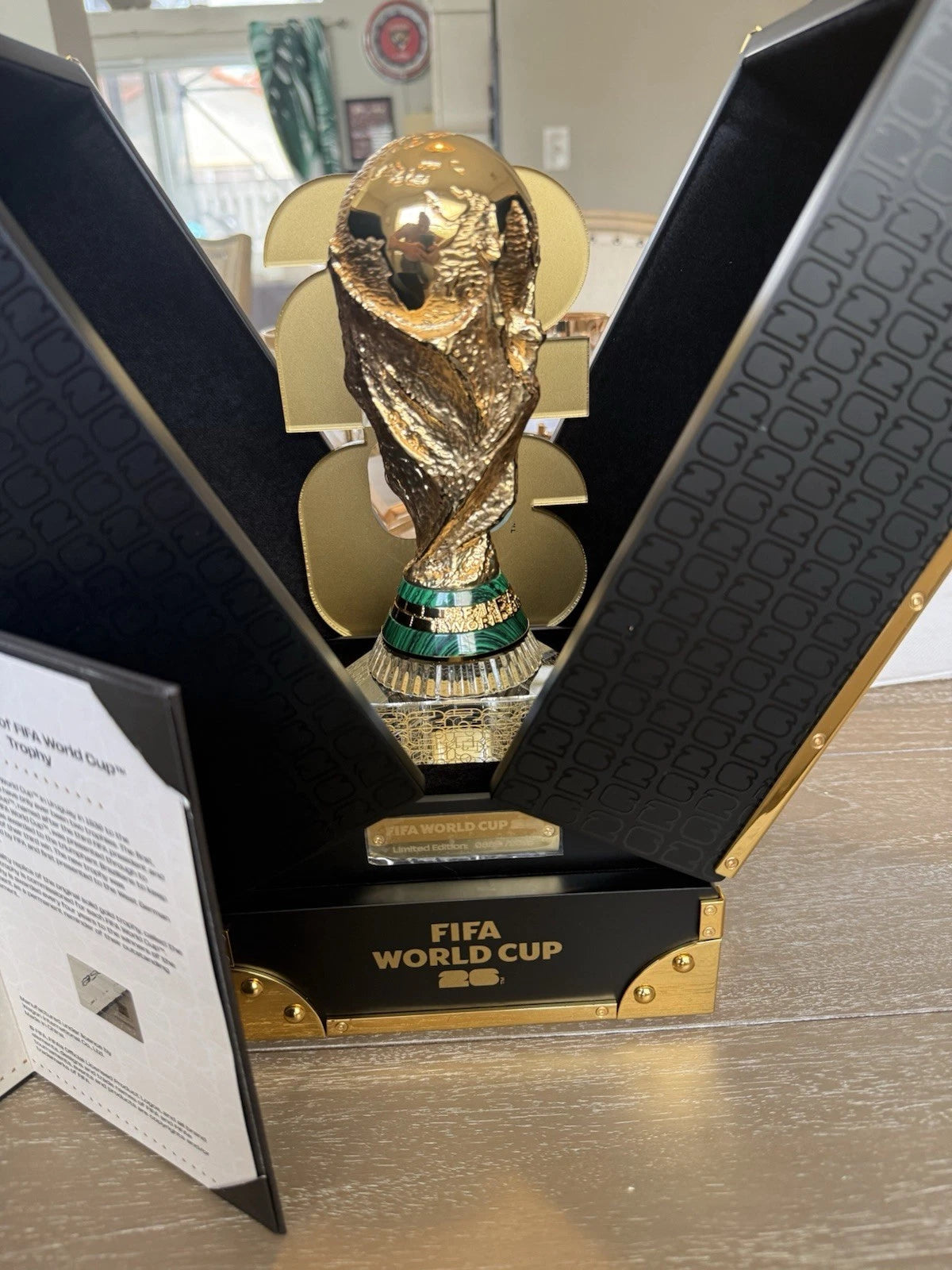 Officially Licensed FIFA World Cup 2026 150mm Premium Trophy Replica – 24K Gold Plated Limited Edition (Only 2,026 Globally) – Unique V-Shape Leather & Wood Display Case – Individually Numbered