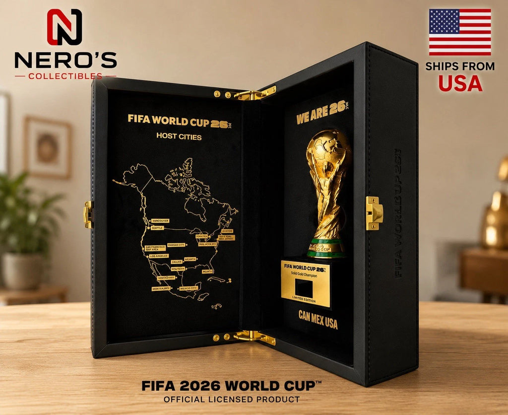 2026 FIFA World Cup 3D Trophy Replica with DIY Champion Flag – Luxury Wood & Leather Display Box Collector Edition 1ST PRODUCTION RUN