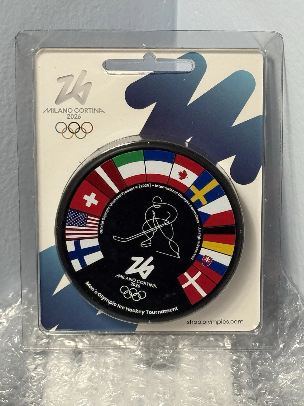 2026 Winter Olympic Games Milano Cortina Men's Tournament Flags Hockey Puck Official Licensed Gufex Collectible New