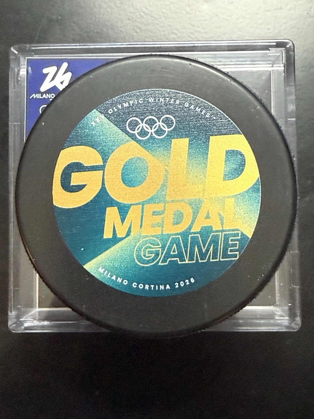 Milano Cortina 2026 Olympic Winter Games Men's &amp; Women's Gold Medal Game Official Replica Hockey Puck with Display Cube