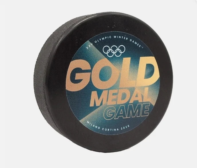 Milano Cortina 2026 Olympic Winter Games Men's &amp; Women's Gold Medal Game Official Replica Hockey Puck with Display Cube
