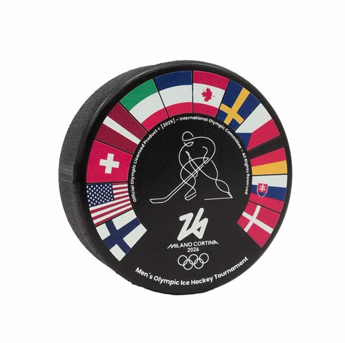 2026 Winter Olympic Games Milano Cortina Men's Tournament Flags Hockey Puck Official Licensed Gufex Collectible New