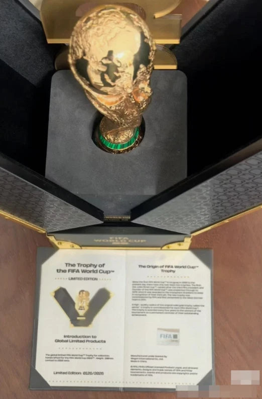 Officially Licensed FIFA World Cup 2026 150mm Premium Trophy Replica – 24K Gold Plated Limited Edition (Only 2,026 Globally) – Unique V-Shape Leather & Wood Display Case – Individually Numbered