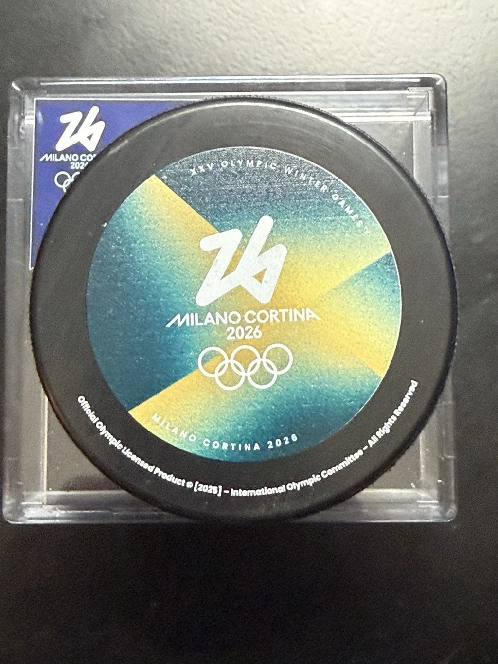 Milano Cortina 2026 Olympic Winter Games Men's &amp; Women's Gold Medal Game Official Replica Hockey Puck with Display Cube