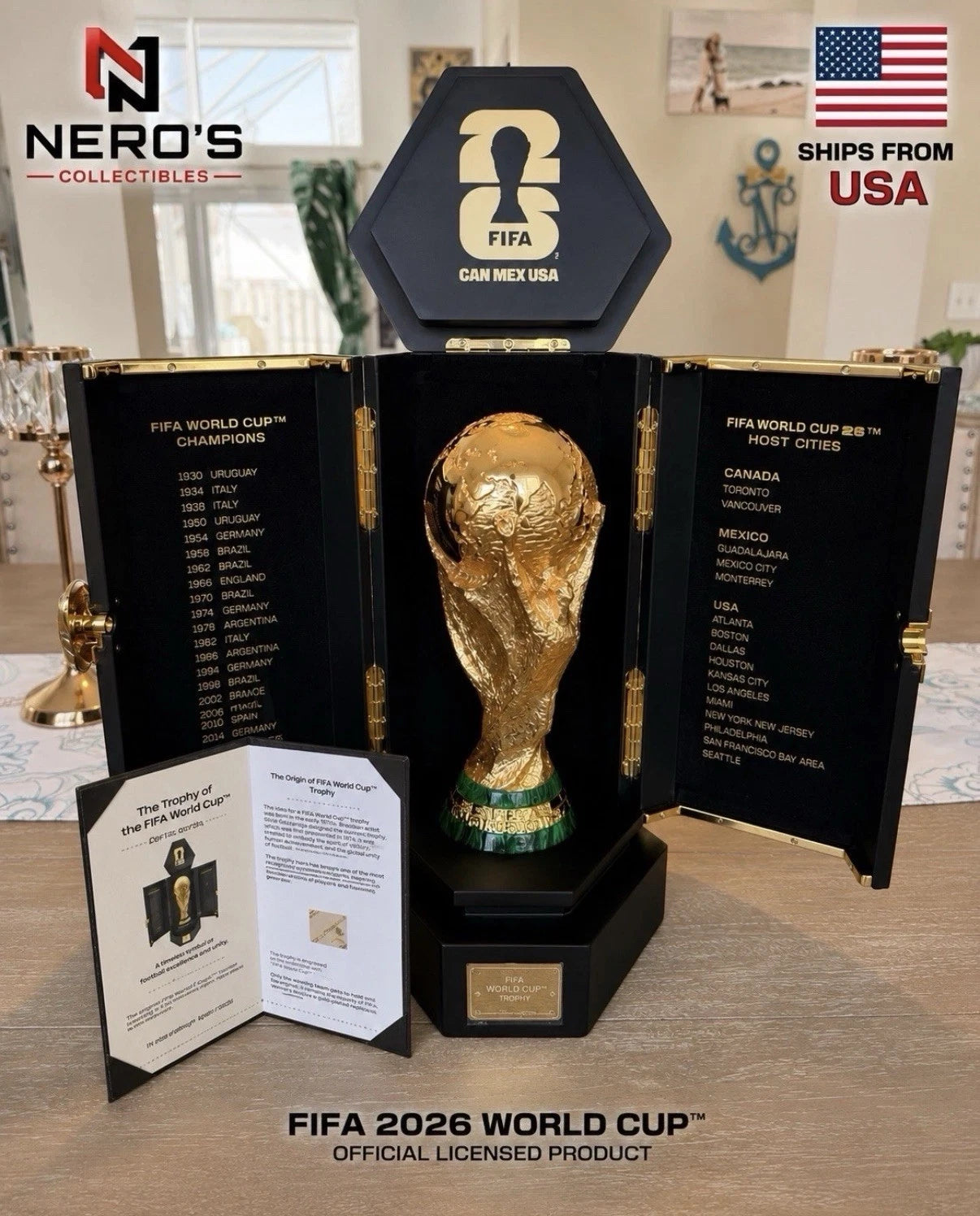 Officially Licensed FIFA World Cup 2026 Premium 260mm Trophy Replica – 24K Gold Plated Limited Edition (Only 2026 Made) – Individually Numbered with Luxury 3-Sided Leather Display Case