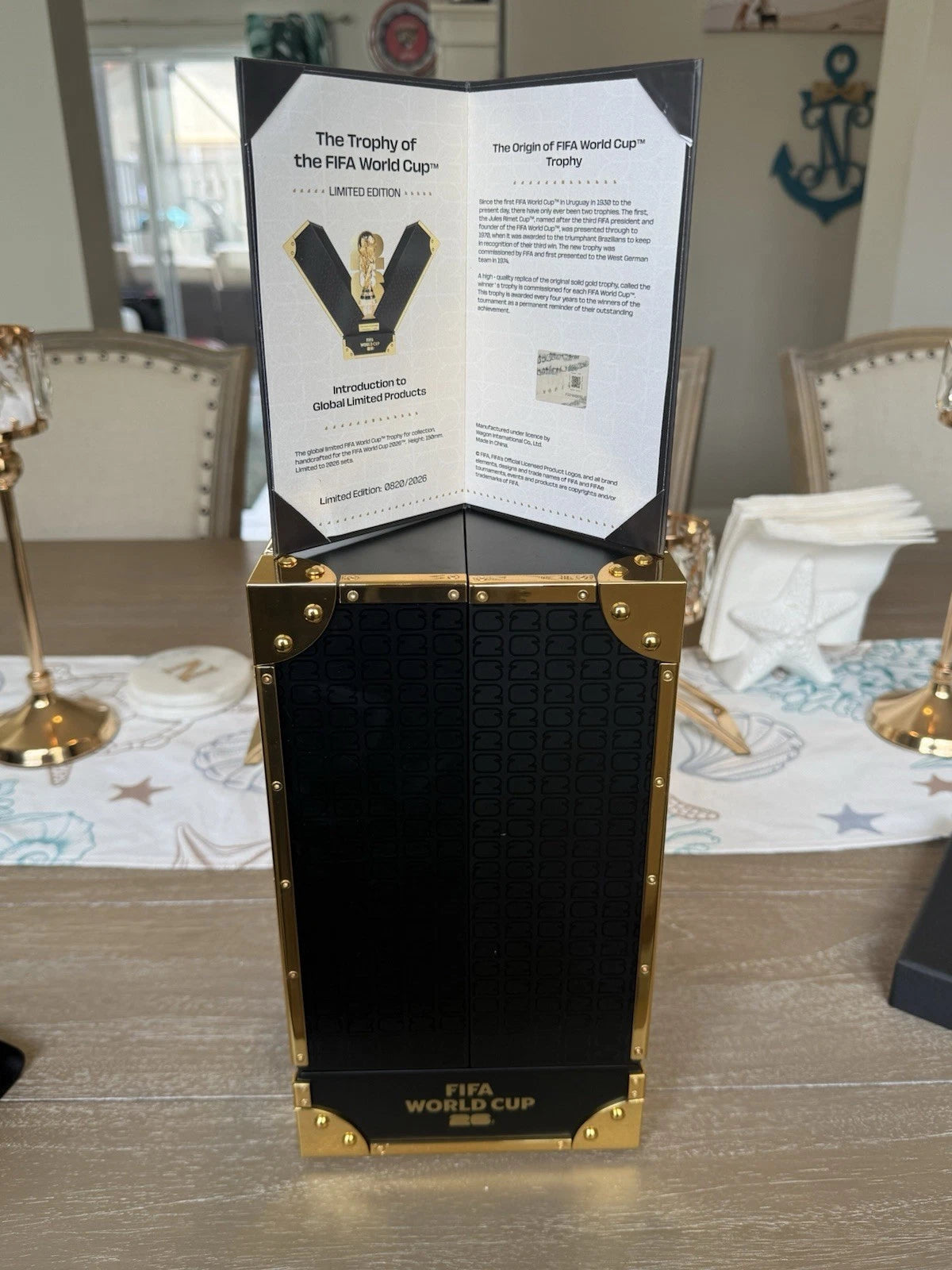 Officially Licensed FIFA World Cup 2026 150mm Premium Trophy Replica – 24K Gold Plated Limited Edition (Only 2,026 Globally) – Unique V-Shape Leather & Wood Display Case – Individually Numbered