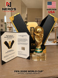Officially Licensed FIFA World Cup 2026 150mm Premium Trophy Replica – 24K Gold Plated Limited Edition (Only 2,026 Globally) – Unique V-Shape Leather & Wood Display Case – Individually Numbered
