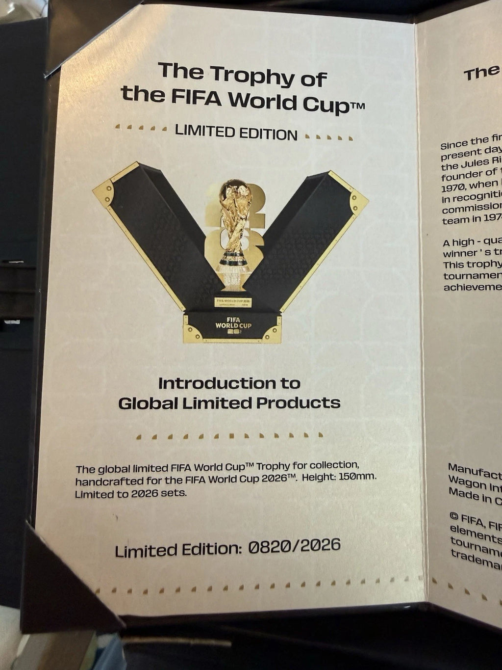 Officially Licensed FIFA World Cup 2026 150mm Premium Trophy Replica – 24K Gold Plated Limited Edition (Only 2,026 Globally) – Unique V-Shape Leather & Wood Display Case – Individually Numbered