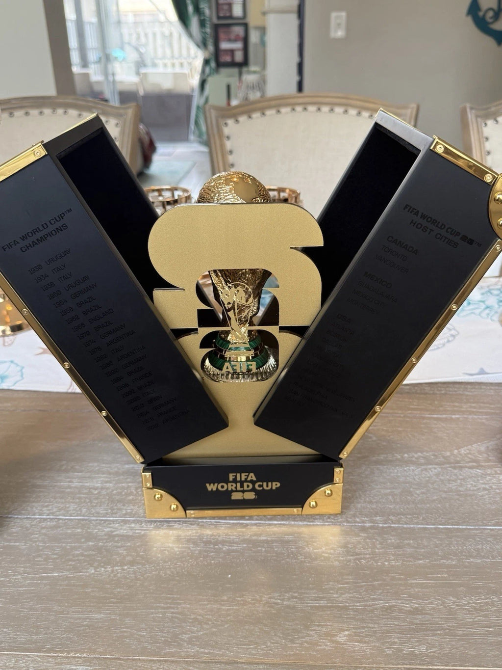 Officially Licensed FIFA World Cup 2026 150mm Premium Trophy Replica – 24K Gold Plated Limited Edition (Only 2,026 Globally) – Unique V-Shape Leather & Wood Display Case – Individually Numbered