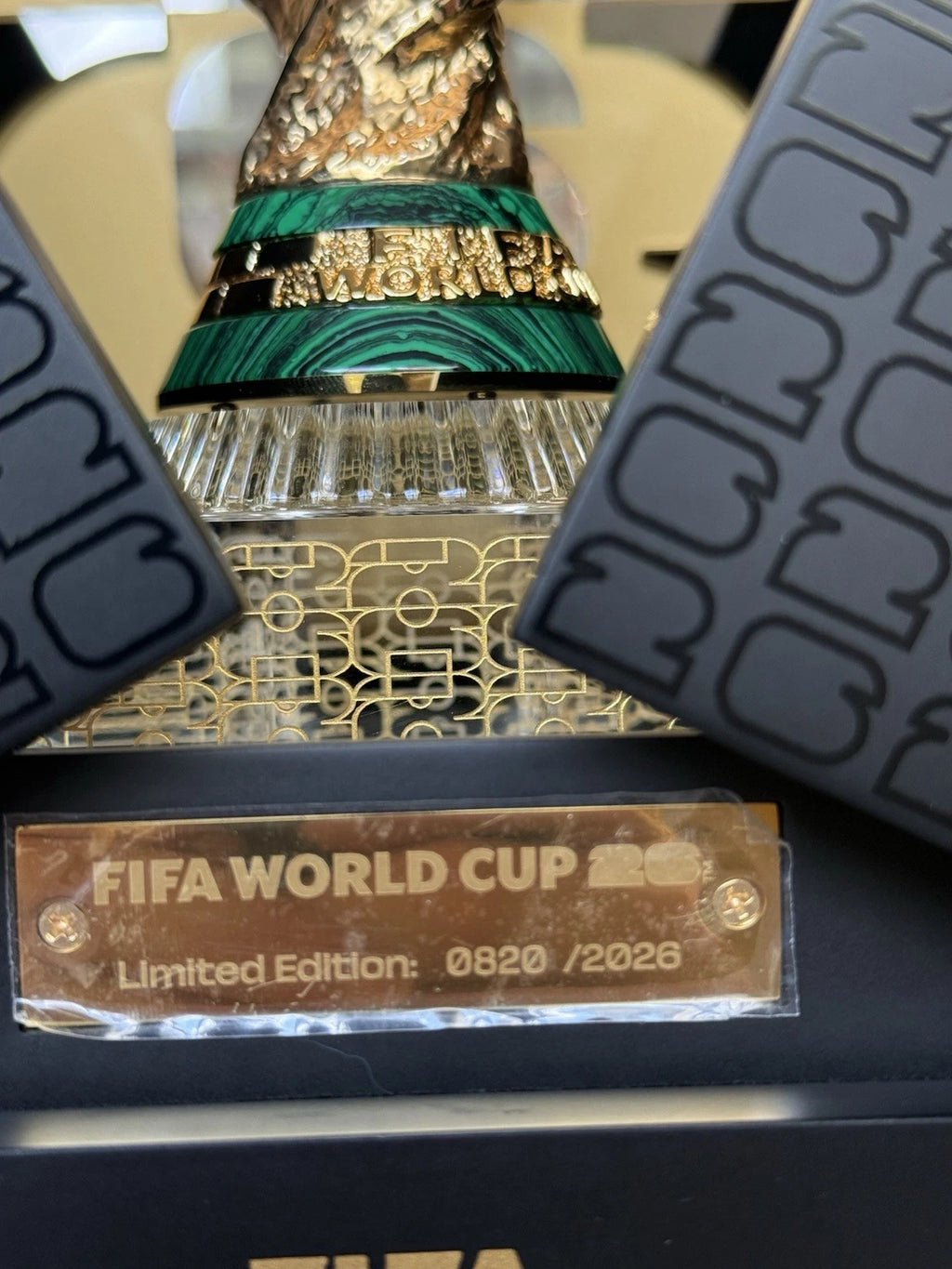 Officially Licensed FIFA World Cup 2026 150mm Premium Trophy Replica – 24K Gold Plated Limited Edition (Only 2,026 Globally) – Unique V-Shape Leather & Wood Display Case – Individually Numbered