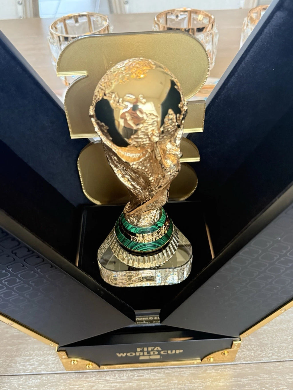 Officially Licensed FIFA World Cup 2026 150mm Premium Trophy Replica – 24K Gold Plated Limited Edition (Only 2,026 Globally) – Unique V-Shape Leather & Wood Display Case – Individually Numbered