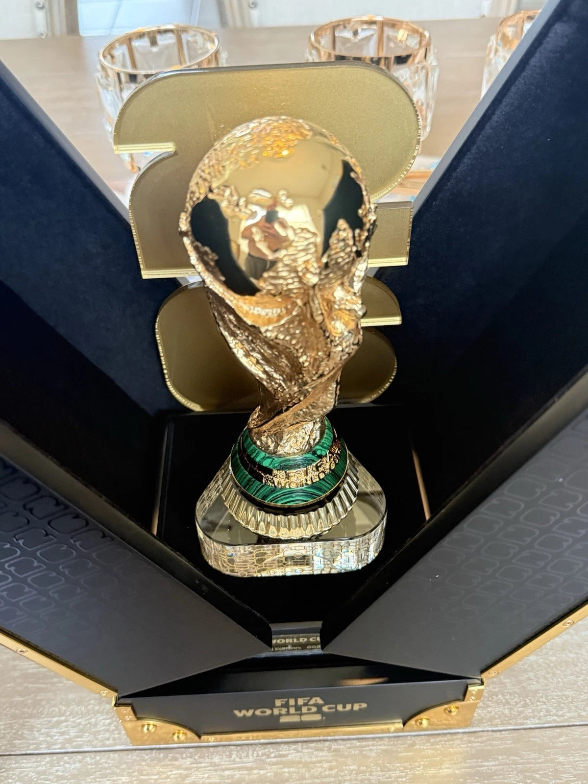 Officially Licensed FIFA World Cup 2026 150mm Premium Trophy Replica – 24K Gold Plated Limited Edition (Only 2,026 Globally) – Unique V-Shape Leather & Wood Display Case – Individually Numbered